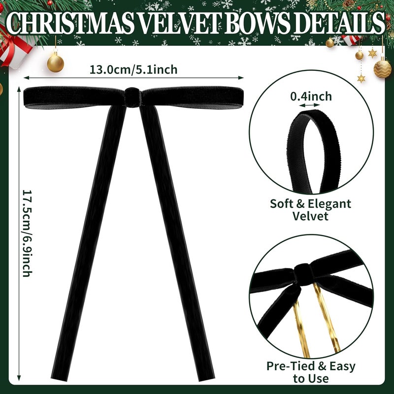Lavwix 40Pcs Velvet Ribbon Bows, 5x7 Inch Pre-Tied Bows Christmas Ornaments for Xmas Tree, Garland, Wreath, Gift and Holiday Home Décor (5 x 7 Inch, Width of 3/8", Black) - Image 2